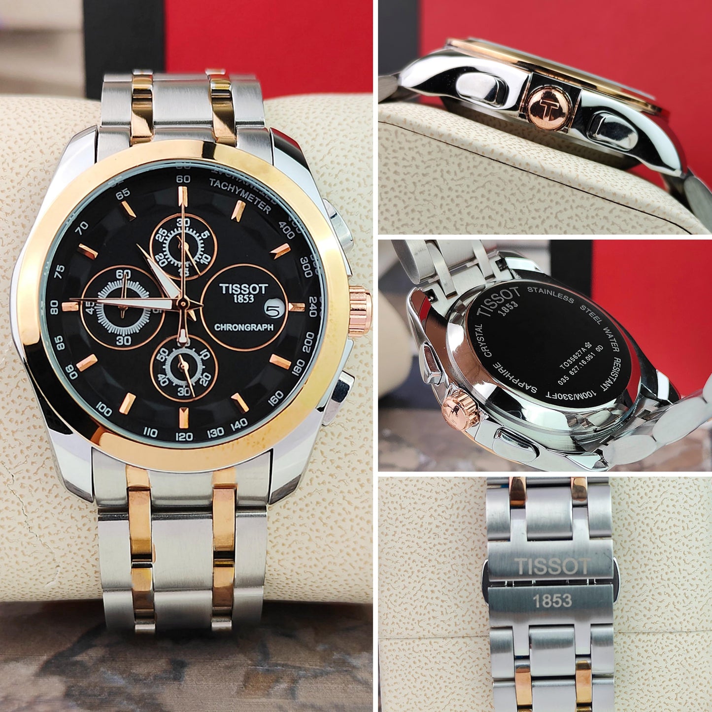 Tis_ot Couturier Chronograph Two-Tone Rose Gold & Silver Men's Watch