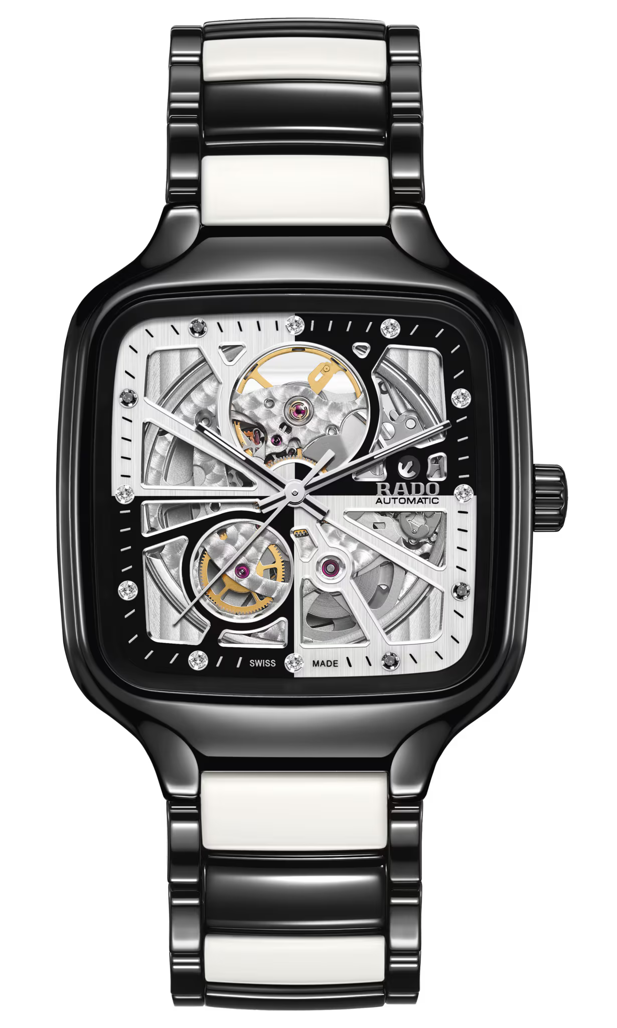 R@do True Square Automatic Open Heart Diamonds Limited Edition Black And White