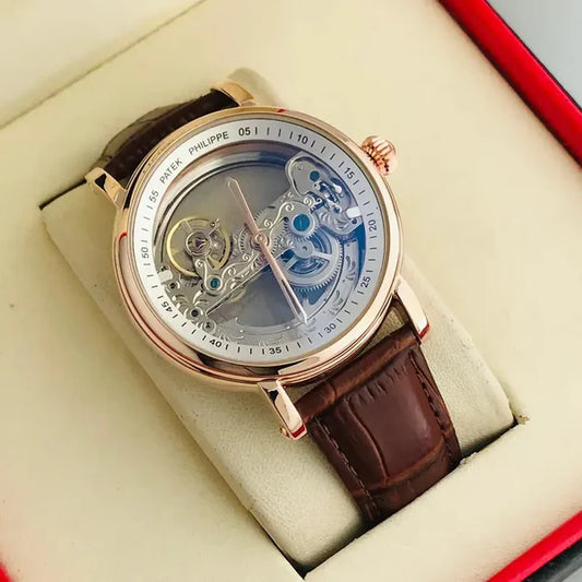 Pat_k Phili_e Bridge Leather Strap Swiss Automatic Watch