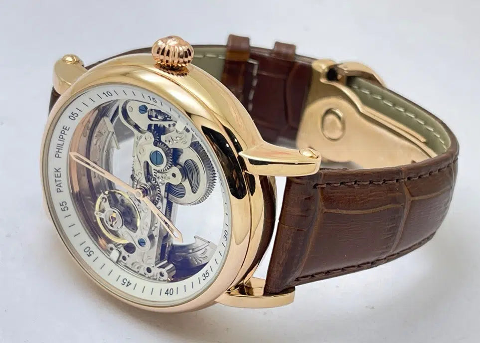 Pat_k Phili_e Bridge Leather Strap Swiss Automatic Watch